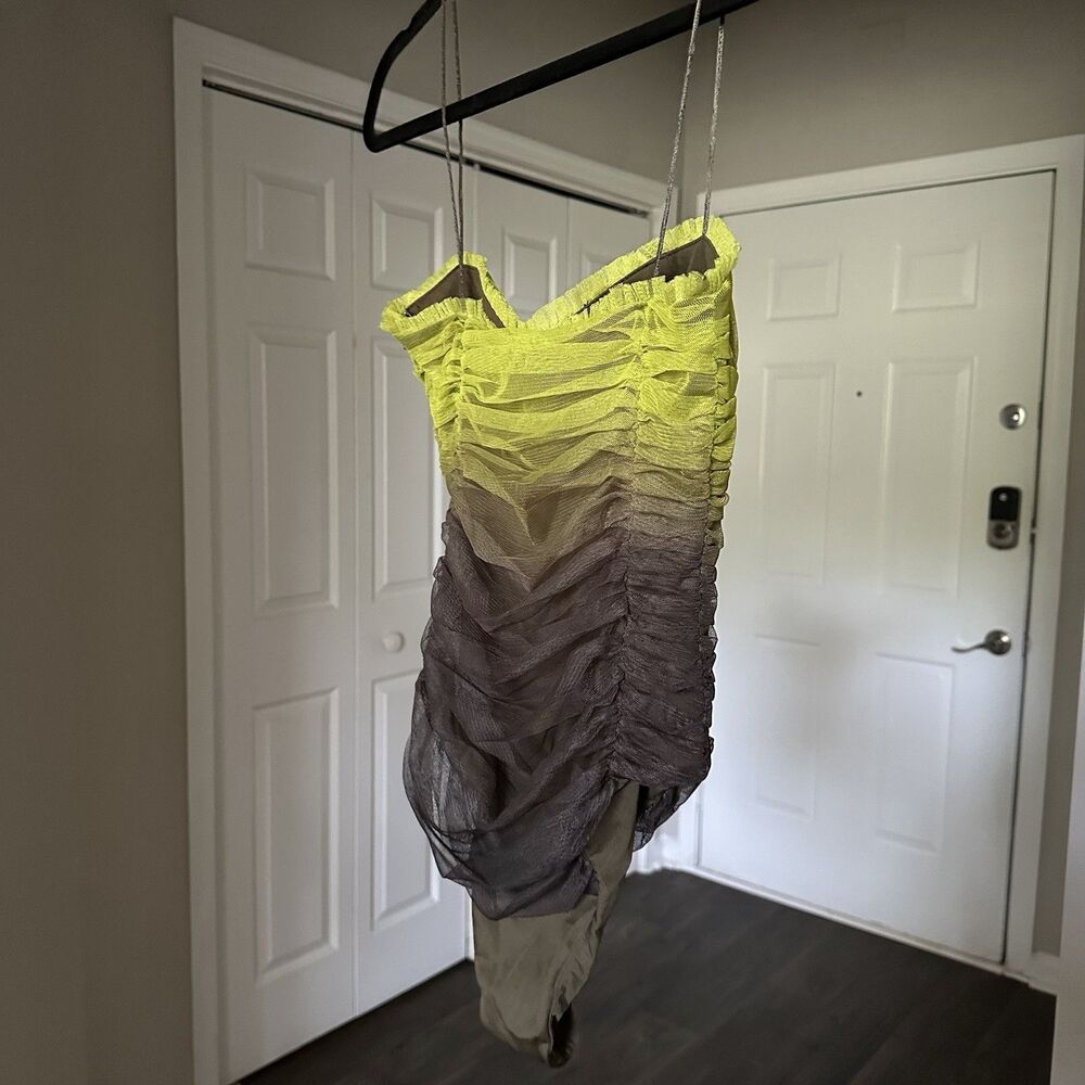 ZARA NEW TULLE CORSET BODYSUIT PLEATED MESH OMBRE NEON GREEN 4661/403 Sz XS - Picture 4 of 7